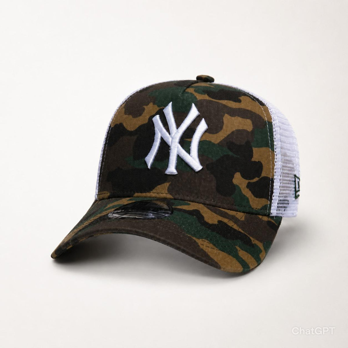 Camouflage and white NY trucker cap