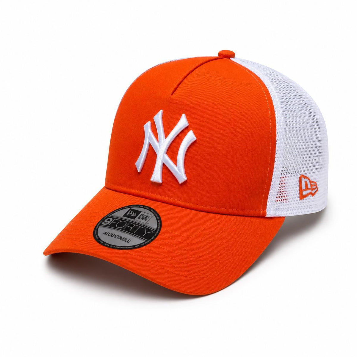 Orange and white NY trucker cap