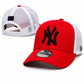 Red and white NY trucker cap
